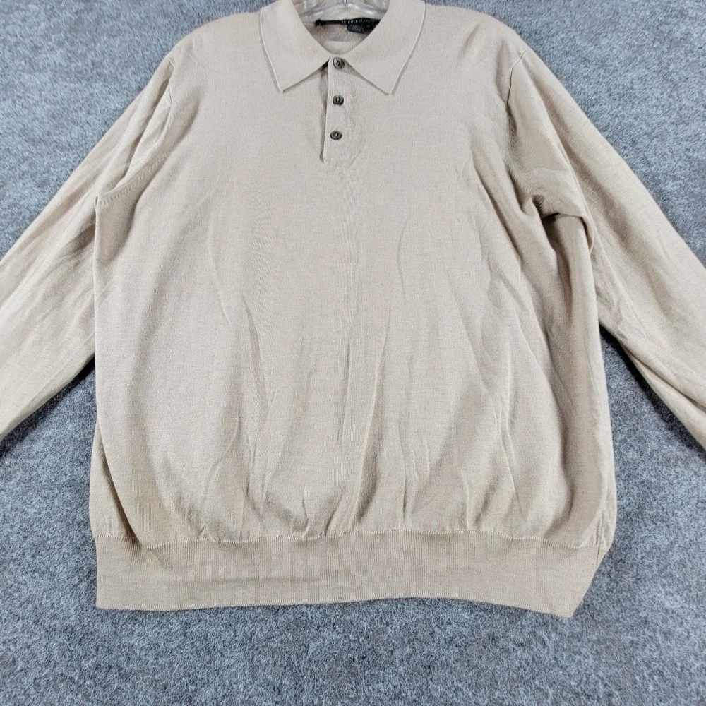 Tricots St. Raphael Polo Sweater‎ Mens M Ivory Silk Outdoor Long Sleeve 3 Button